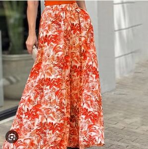 Colors Orange Flowers Skirt Long Maxi Holiday Women